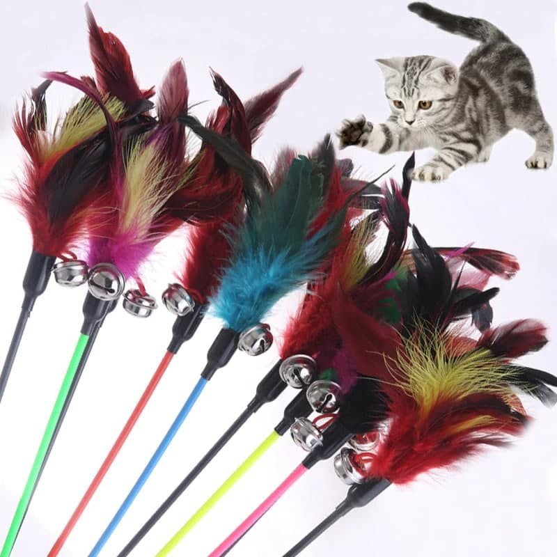 Mainan Kucing Cat Teaser Cat Toys Stick Mainan Kucing bulu Lonceng Krincing FEZONE