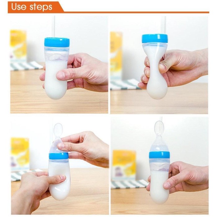 Botol Sendok Makan Anak Bayi Botol Mpasi Bayi Botol Dot Silikon Silicone Aman Praktis Instant