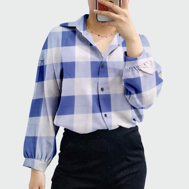 kemeja guilen jumbo ld 120 cm/kemeja wanita jumbo terbaru/atasan kemeja jumbo/kemeja jumbo viral-G jum ktk biru
