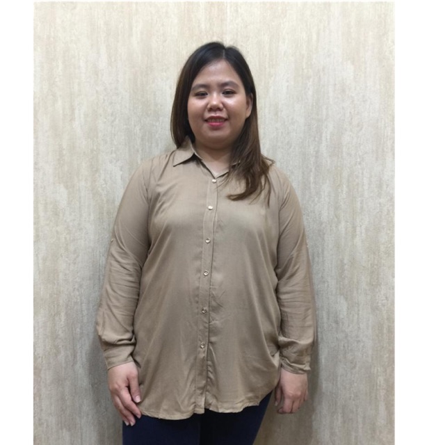 Rayon Basic Polos Adem Kemeja Wanita CREAM / KREM Terlaris Bestseller M-L, XL, XXL, XXXL