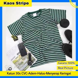  BAJU  KAOS  BELANG SALUR  STRIPE MEDIUM GREEN KATUN 30S 