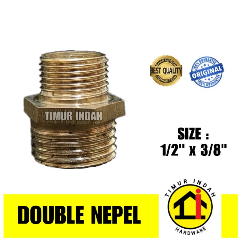 Double nepel 1/2” x 3/8” - KUNINGAN