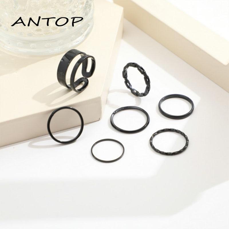 7pcs Cincin Korea Hitam Gaya Punk Aesthetic Cincin Titanium Pria Keren Untuk Wanita Ring Jewelry ANTOP