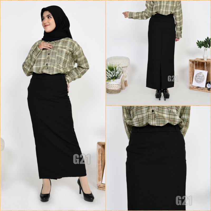 Rok Kerja Panjang Hitam Span Biron Kipas Bahan Formal Kantor 01-Hitam
