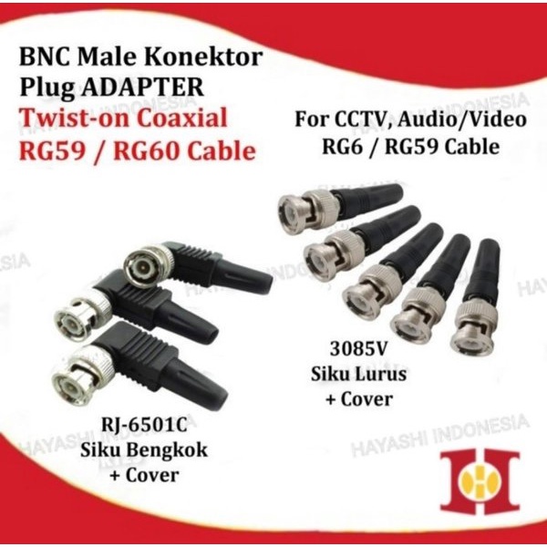 Connector Jack Konektor Jek BNC Drat CCTV RG6 RG59 Male Female Taiwan - 5pcs