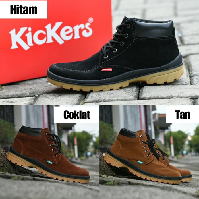 Sepatu Boots Touring Outdoor Gunung Pria Kickers Suede Coklat Tan