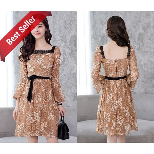 TERMURAH - Dress Import Sexy Party Mini Pesta Lace Brukat Korea Green Gold Beige Wanita Murah