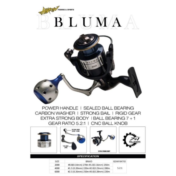 Reel Spinning Harrow Bluma 2000, 4000, 6000, Salt Water