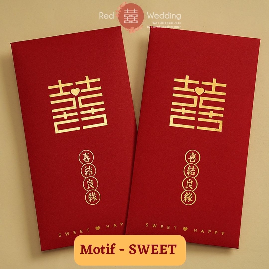 Kantong Amplop Angpao Merah Wedding Logo Xi Merah Design Aesthetic Mewah Angpau