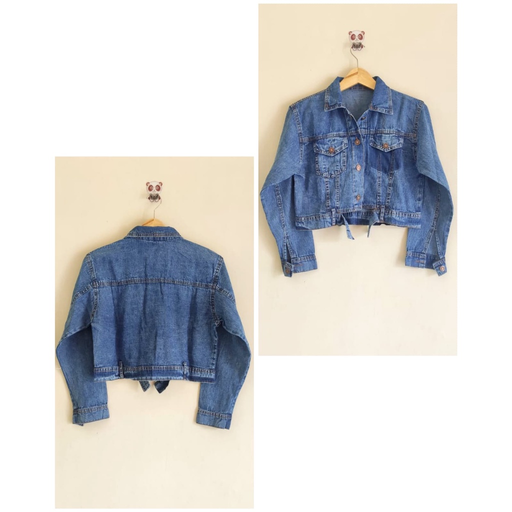 SNOWANSH JAKET JEANS CROP WANITA SAKU BELANG