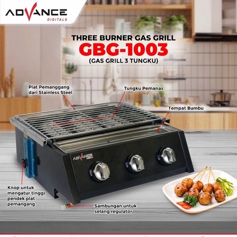 Kompor Gas Grill 3 Tungku Advance GBG 1003 Pemanggang