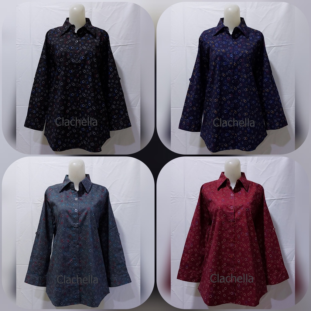 Clachella Kemeja Wanita Stretch Motif Onde, Baju Atasan Wanita B51X8553