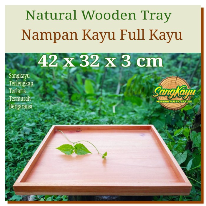 Nampan kayu full kayu 42x32x3 cm Wooden Tray nampan saji serving tray