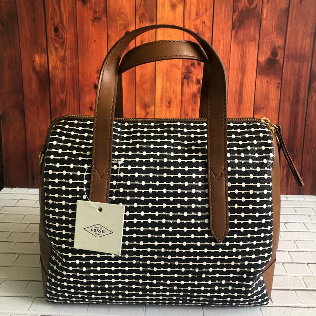 Fossil sydney satchel black stripe