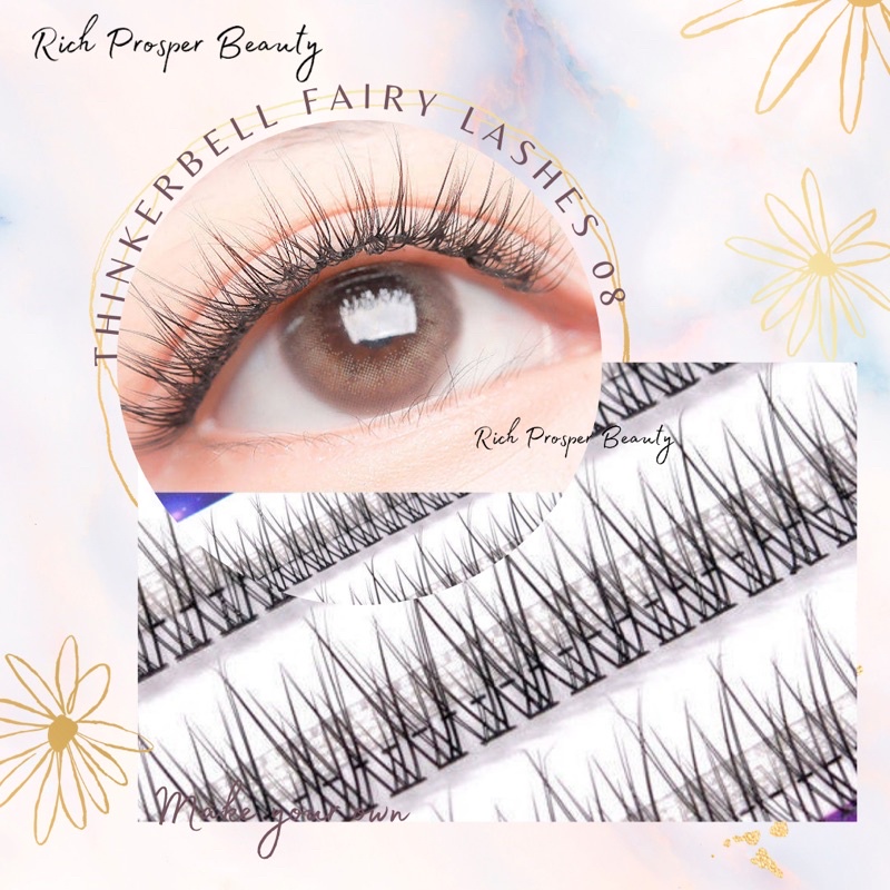 THINKERBELL FAIRY 08 - THAILAND KOREAN MAKEUP LOOK - XANADU PLETHORA LASHES - BULUMATA RUSSIAN KOREAN LOOk -  Professional Eyelash Extension Fans Premade Fishtail A Shape Spike Lashes Fluffy Eyelash Kit for Beauty Makeup