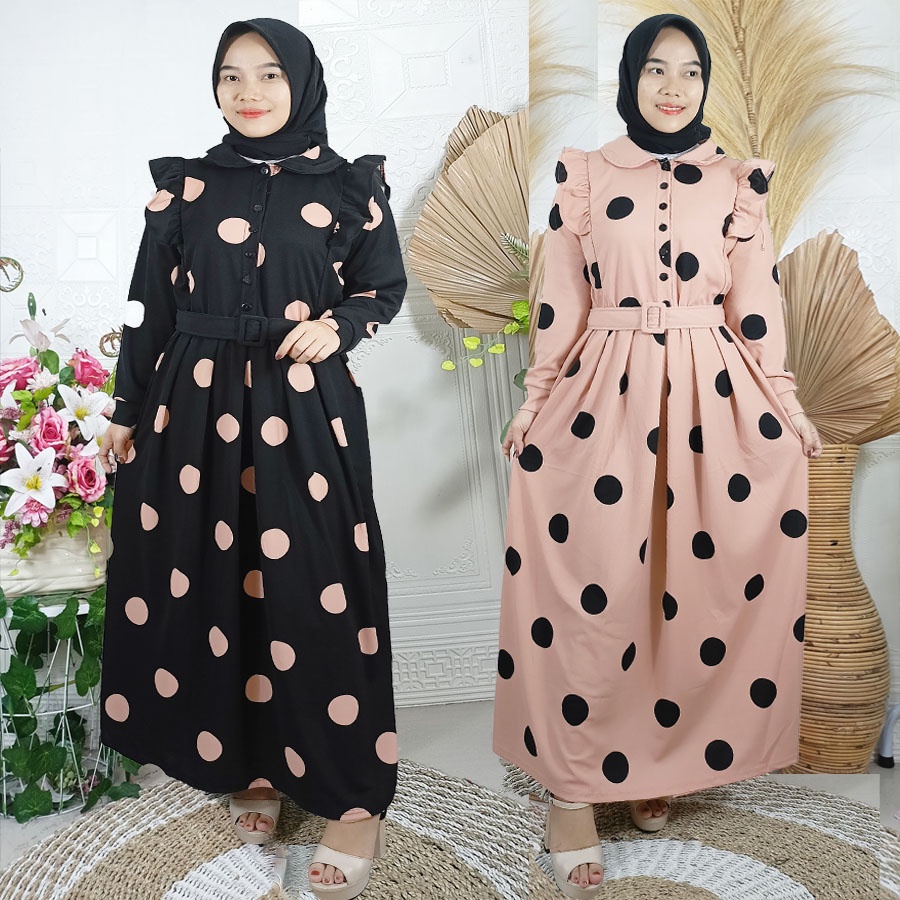 DRESS SYAFIA POLKADOT ONDE BUSUI FRIENDLY SUPER CANTIK FREE BELT GL FASHION