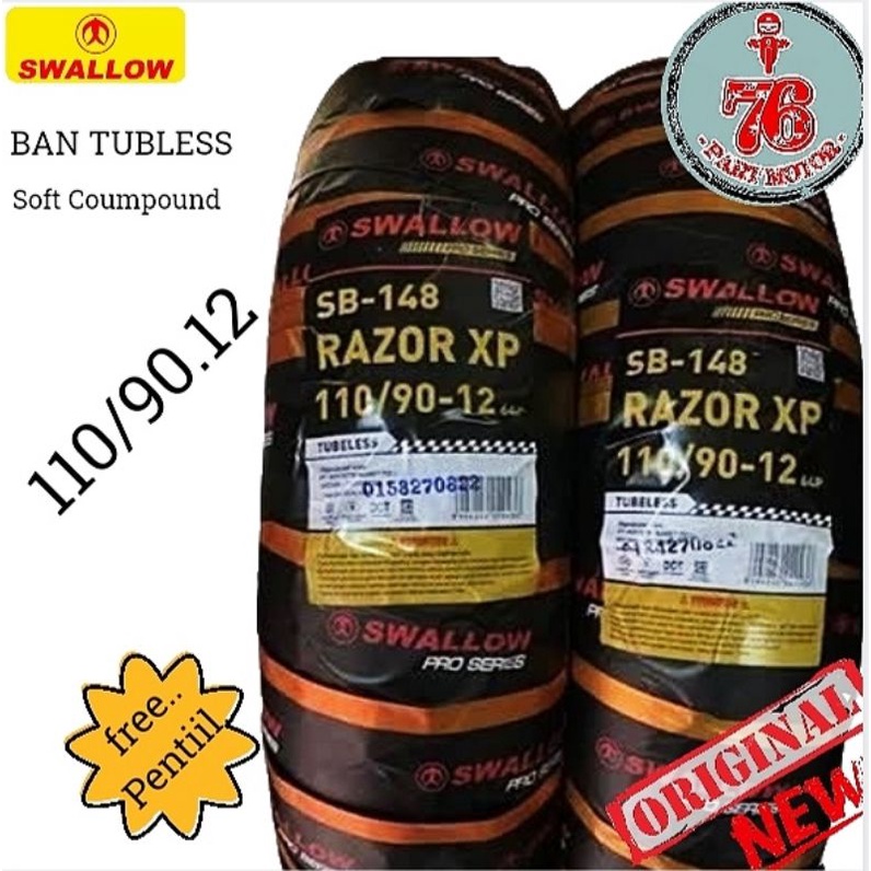 BAN TUBELESS SOFT COMPOUND SWALLOW RAZOR 110/90.12 FREE PENTIL