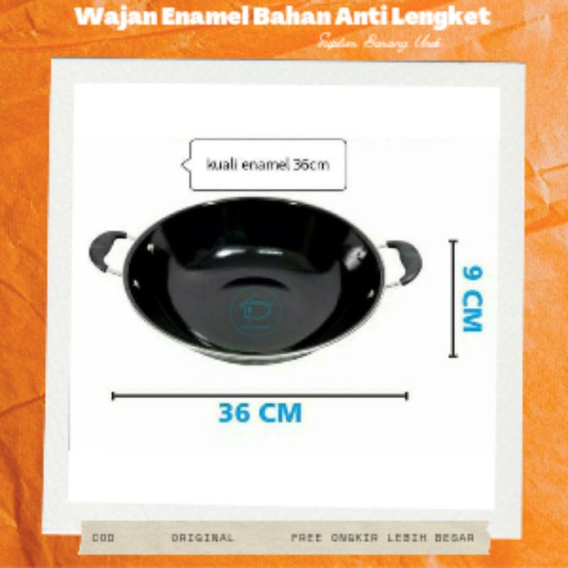 [SBU] COD WAJAN ENAMEL KUPING PENGGORENGAN ANTI LENGKET DIAMETER  36 CM UKURAN BESAR WAJAN PENGHOREN