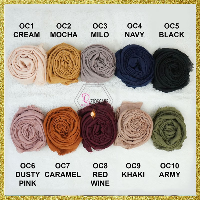 HIJAB PASHMINA RAWIS RUBBY KUSUT CRINKLE KATUN POM SCARF KERUDUNG MOTIF TIMBUL POLOS A56 ZIO