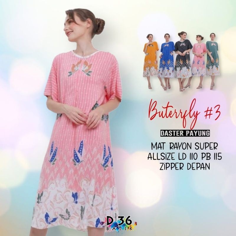 Daster Payung Butterfly #3 Batik Homedress Baju Tidur Rayon Pastel Baju Tidur Kartun Jumbo Santai