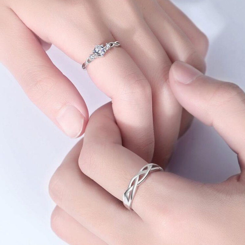 2pcs Cincin Silver Hias Kristal Sparkling Untuk Wanita