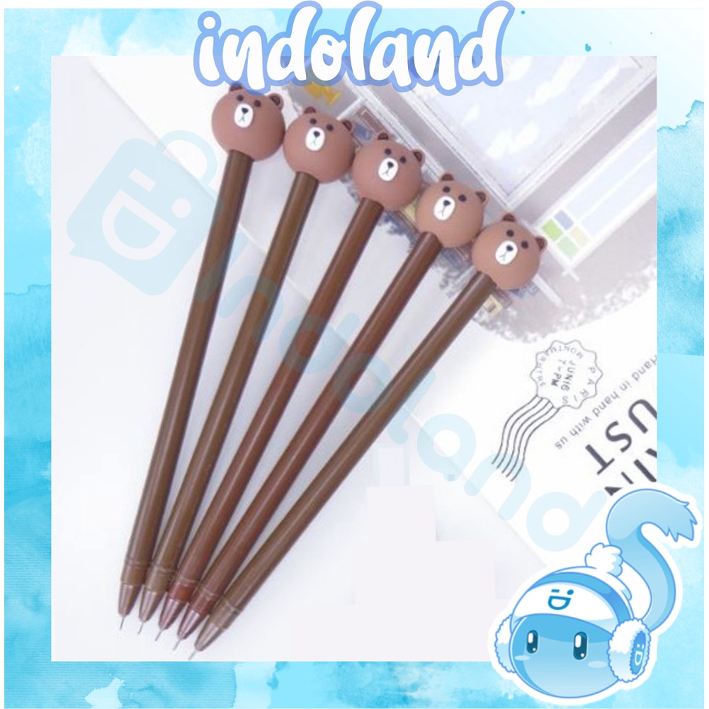 ☀ INDOLAND ☀ R077 Pulpen Karakter Lucu Model Brown Cute Tinta Gel Black Pena