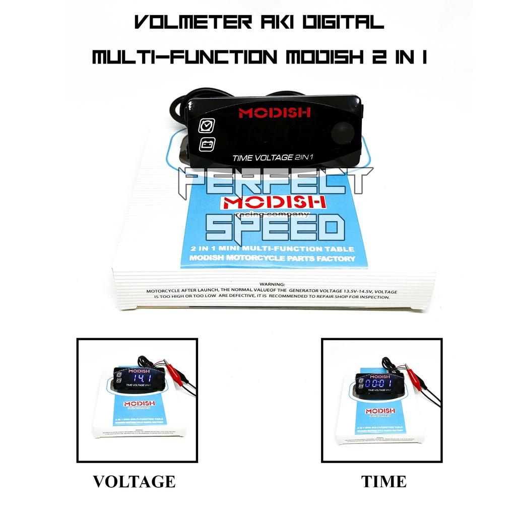 VOLTMETER AKI MOTOR DIGITAL 2IN1 MODISH VOLTAGE/TIME BISA UNTUK SEMUA MOTOR