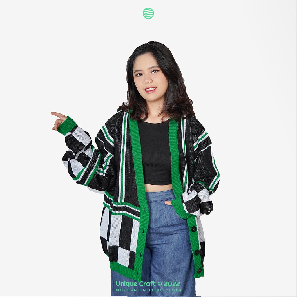 Cardigan - outer cardigan - Checkered Rally Oversize Cardigan By Uniquecraft_bdg