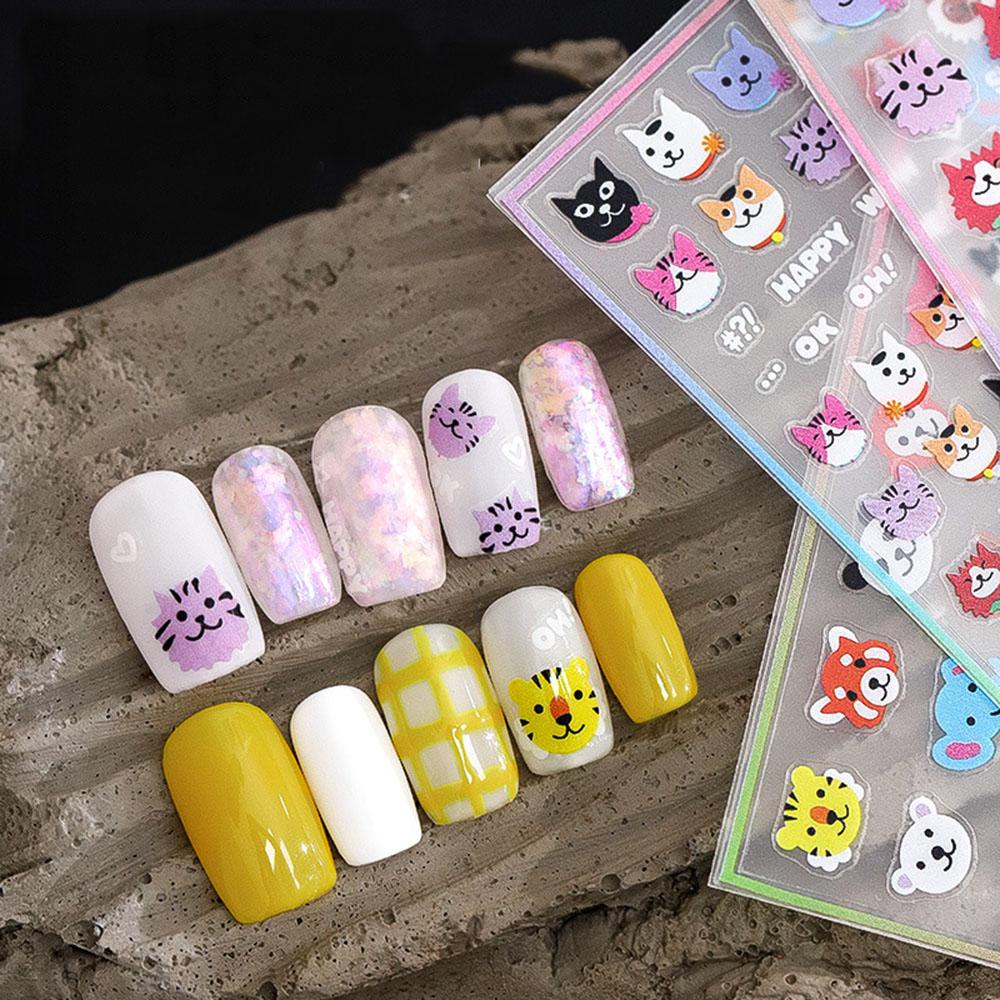 AUGUSTINA Agustin 3D Stiker Nail Art Tahan Air Decal Kucing Panda Kecil DIY Desain Nail Art