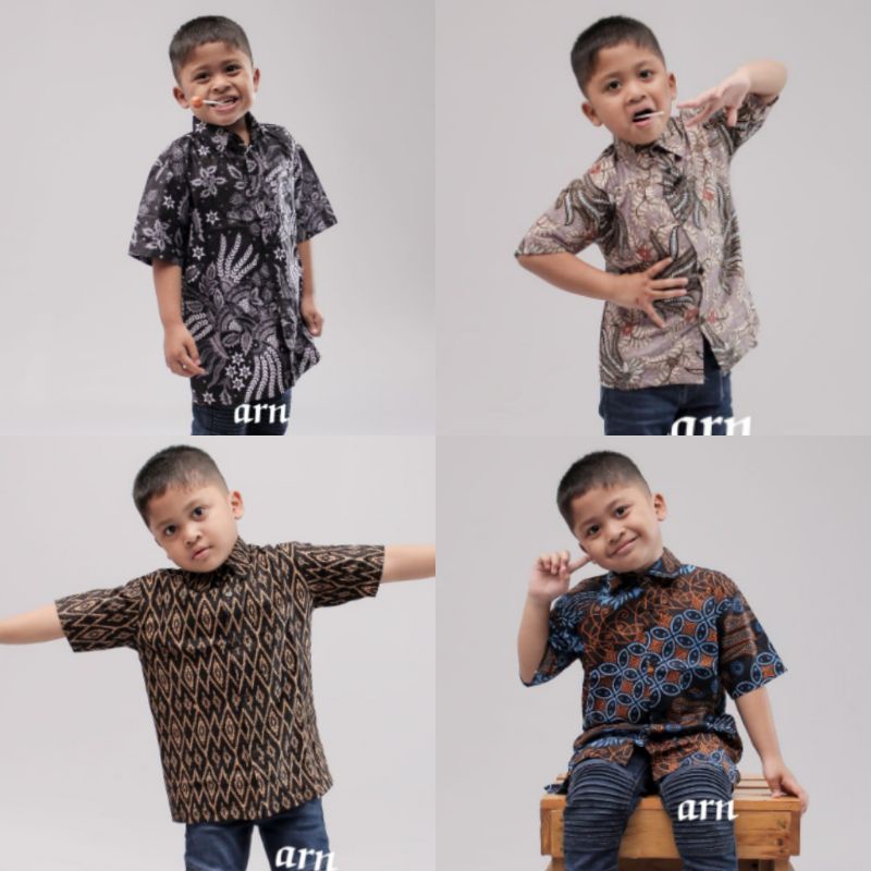 Kemeja Batik Anak Pendek Motif Kobes Abu Usia 1-12 Tahun atickamustika