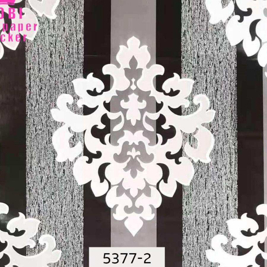 Wallpaper Dinding Stiker Motif Batik Salur Hitam Elegant Ukuran 45 cm x 10 m