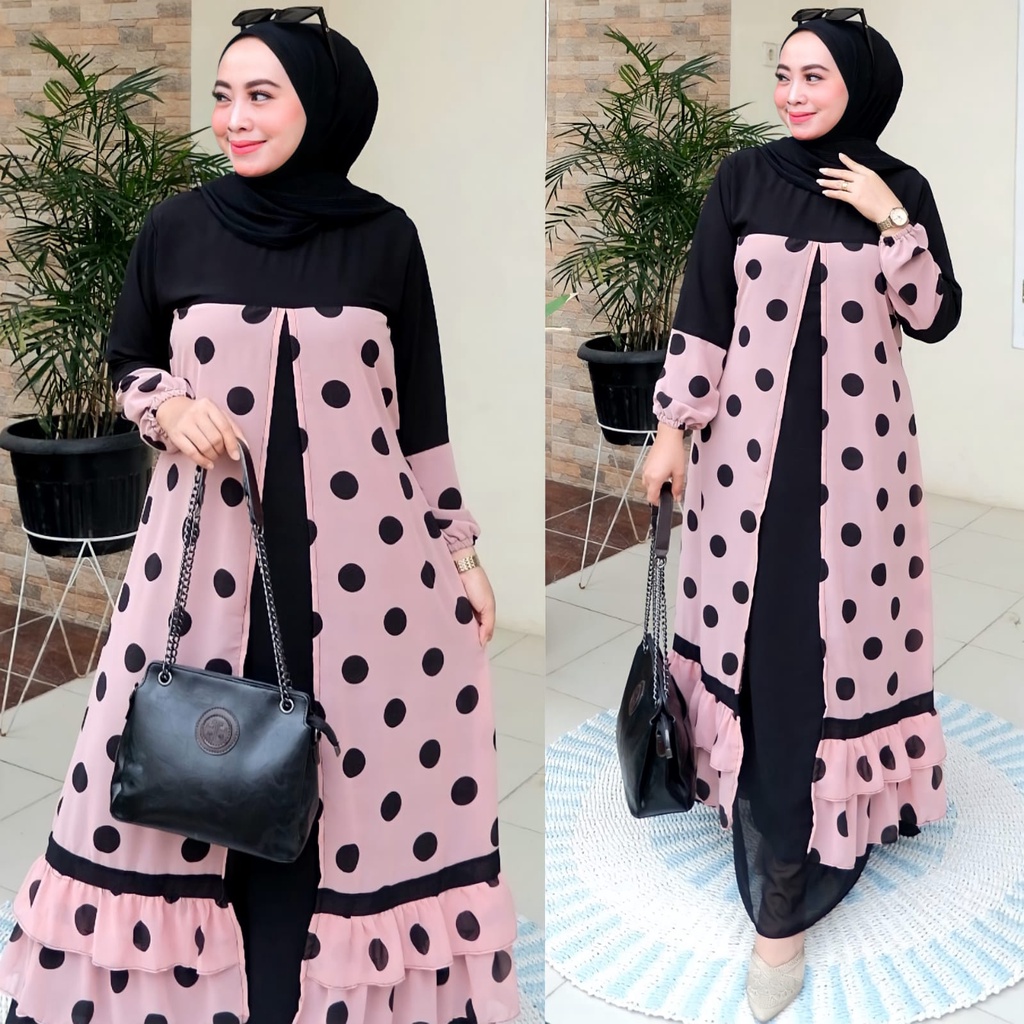 luna maxi mix ceruty bebydoll rompi /gamis rompi big polka ceruty bebydoll