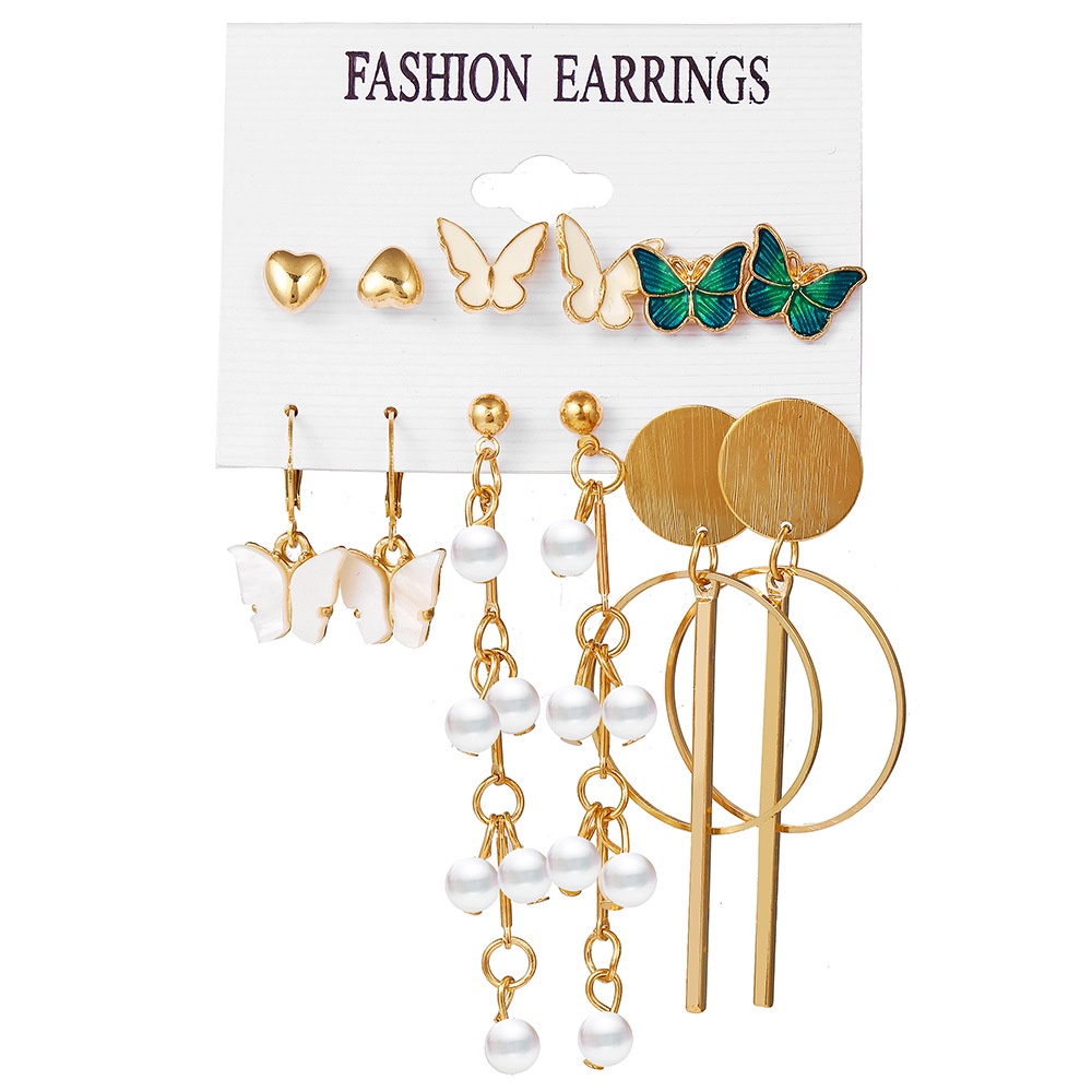 5 / 6 Set Anting Tusuk Model Kupu-Kupu / Hati / Mutiara Gaya Boho Untuk Wanita