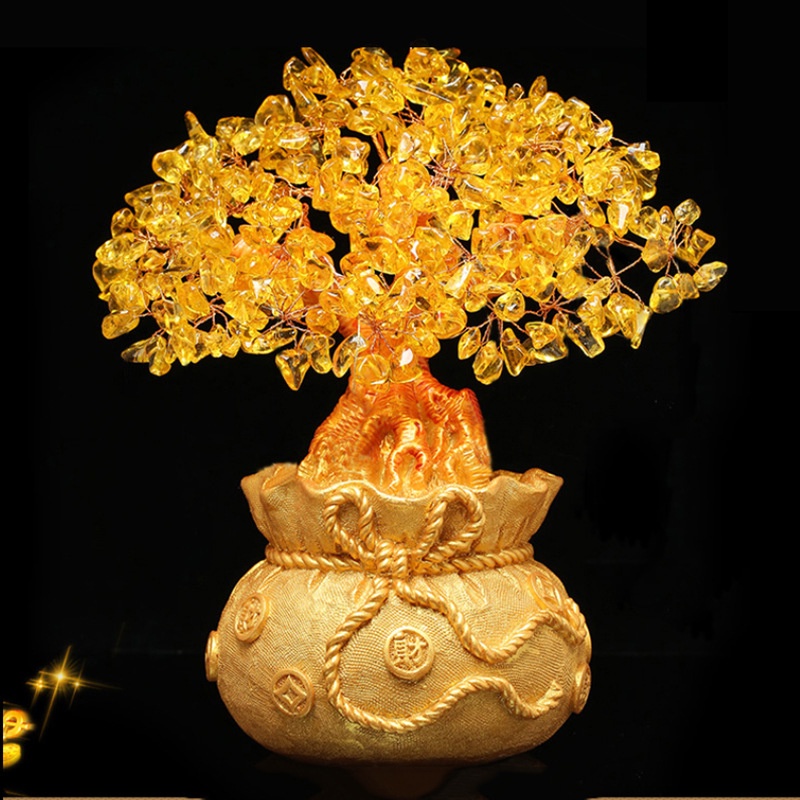 Natural Crystal Bonsai Moneybag Tree Ornaments Home Decoration / Feng Shui Citrine Lucky Tree Ornament For Tabletop Artificial Home Decor / Lucky Tree Feng Shui Money Tree for  Garden Livingroom Office Party Ornament Home Decor