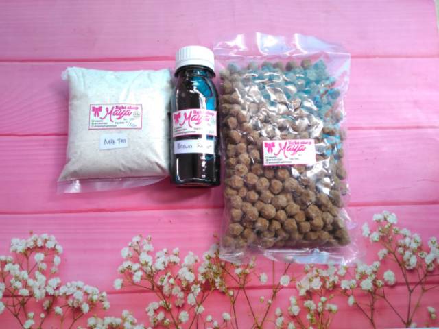 Paket boba milk tea 100grr + brown sugar 100ml + bubble 200gr tapioca pearl halal drink powder bubble tea