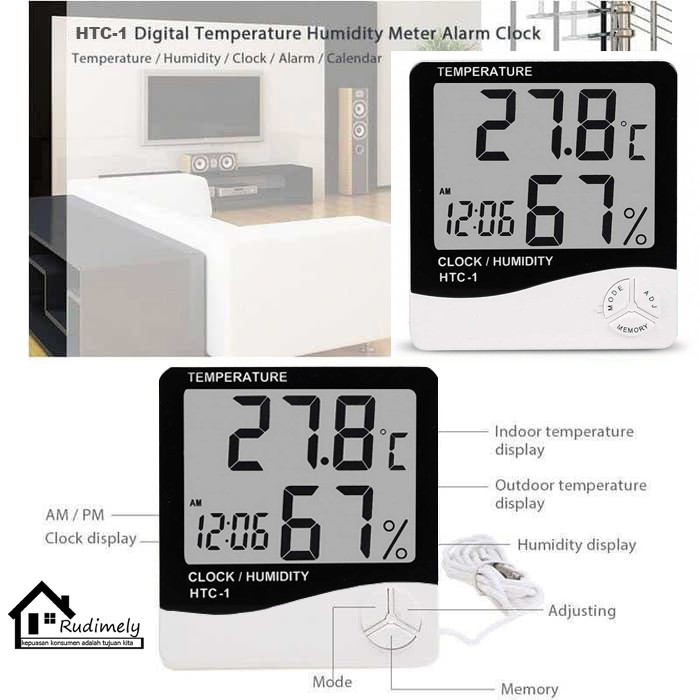 GROSIR TERMOMETER HYGROMETER RUANG DIGITAL JAM THERMOMETER IN OUT HTC-1