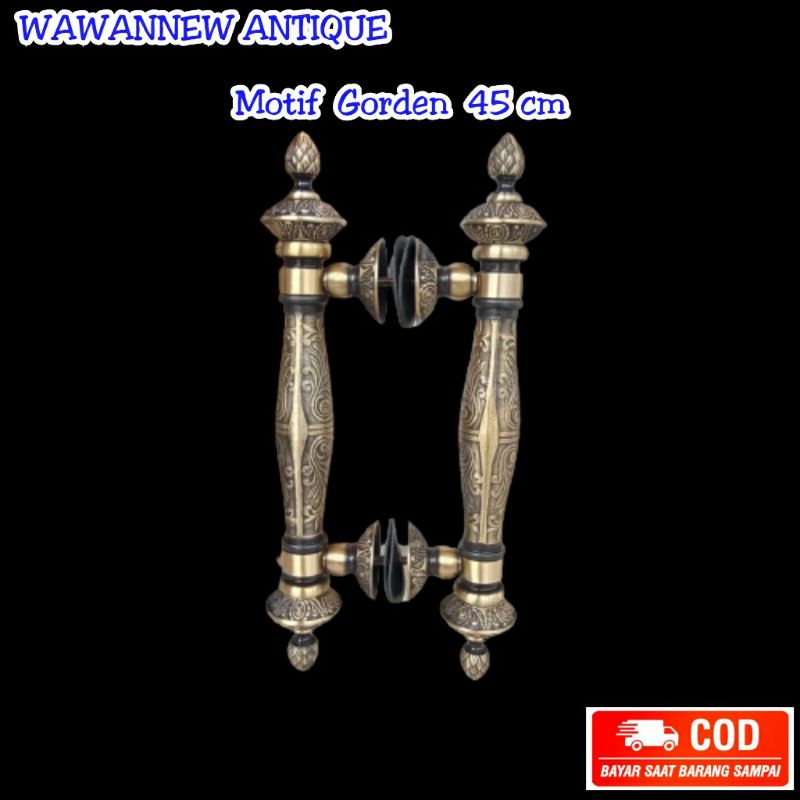 Handle Pintu / Gagang Pintu Rumah Pagar Kuningan Antik Motif Gorden 45cm