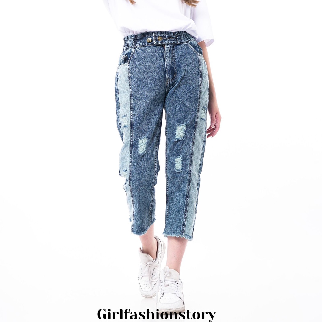 BEFAST - ZFS OOTD Wanita Jeans UMJI / 893 DINDA BOYFRIEND KARET / Jeans Wanita Terbaru / Celana Panjang Wanita Remaja / Celana Denim Kekinian / Celana Denim Ala Style Korean / Keluaran Terbaru / Trendy