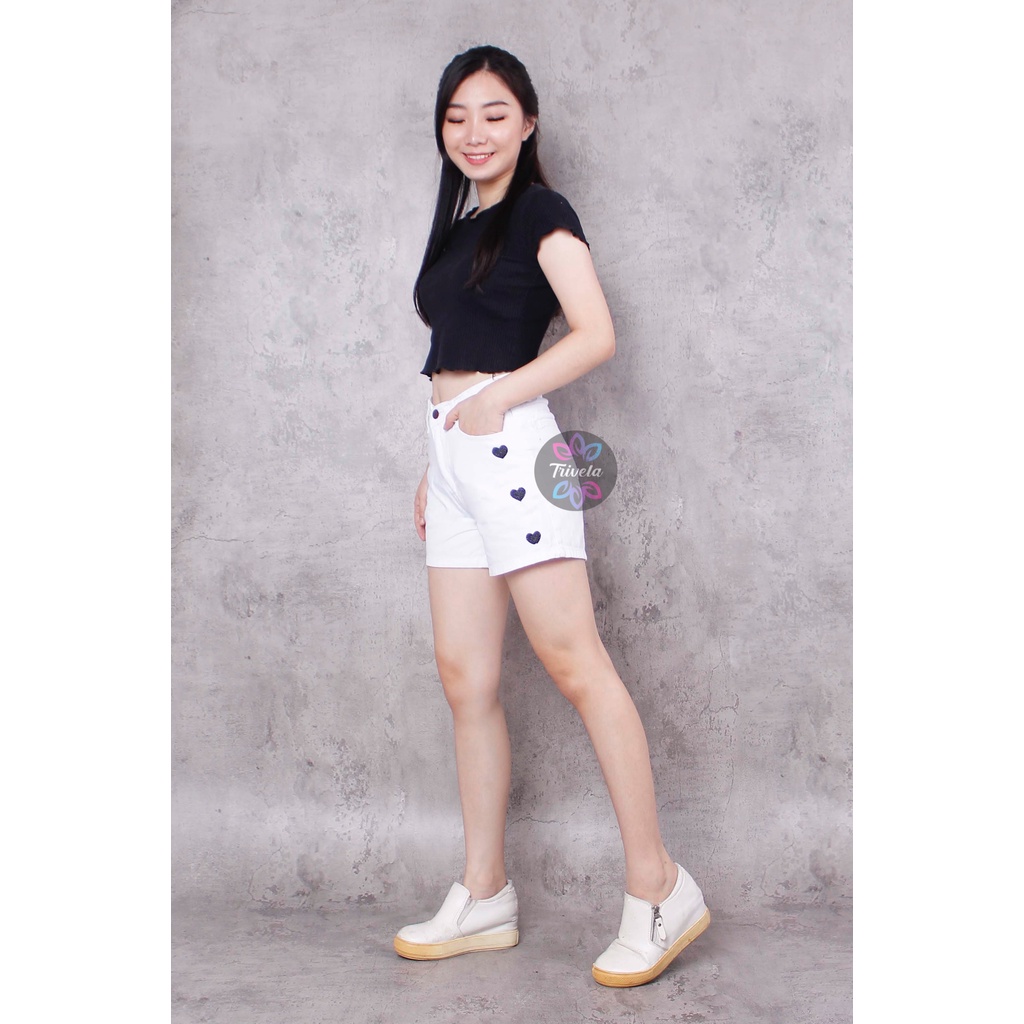 TRIVELA - Celana Pendek Love Putih / Hotpants Love Jumbo 27-34