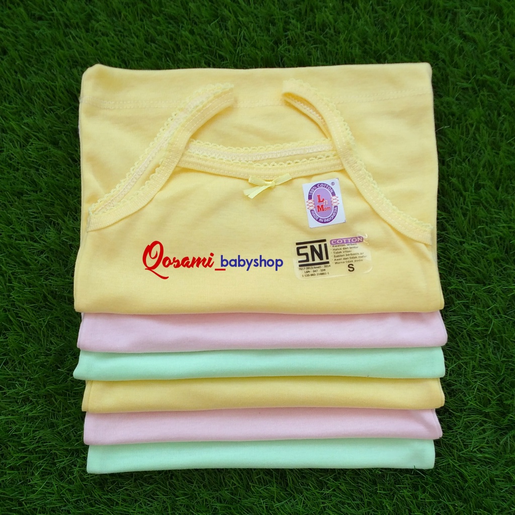 L - MOM WARNA 6 pcs Kaos Dalam Bayi Perempuan Uk S, M, L, XL SNI