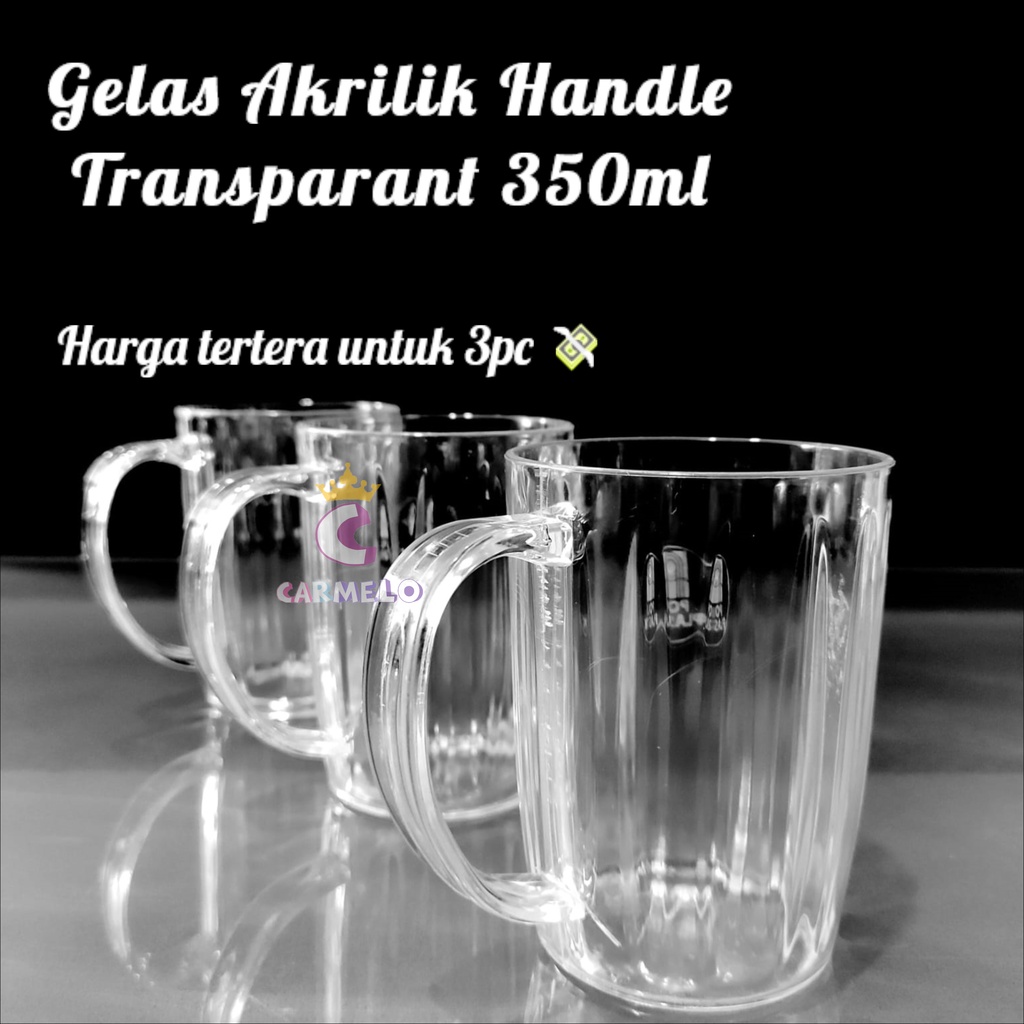 (ISI 3pc) Gelas Plastik Akrilik Transparant Handle / Gelas cantik/ Transparant Glass/ Akrilik/ Cafe/