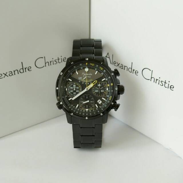 Jam tangan pria alexandre christie 6394 all black original