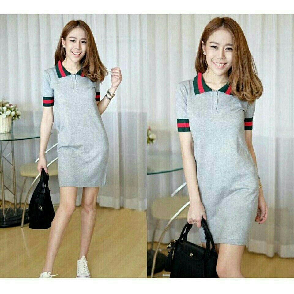 RN DRESS GUCCI GREY Pakaian Wanita Kekinian Mini Dress Terbaru