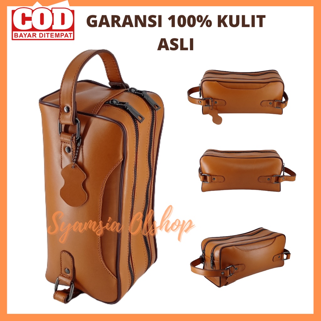 Syamsia - Tas Handbag Pouch Pria Wanita Kulit Sapi Asli Travel Pouch William Tas Tangan Kulit Sapi