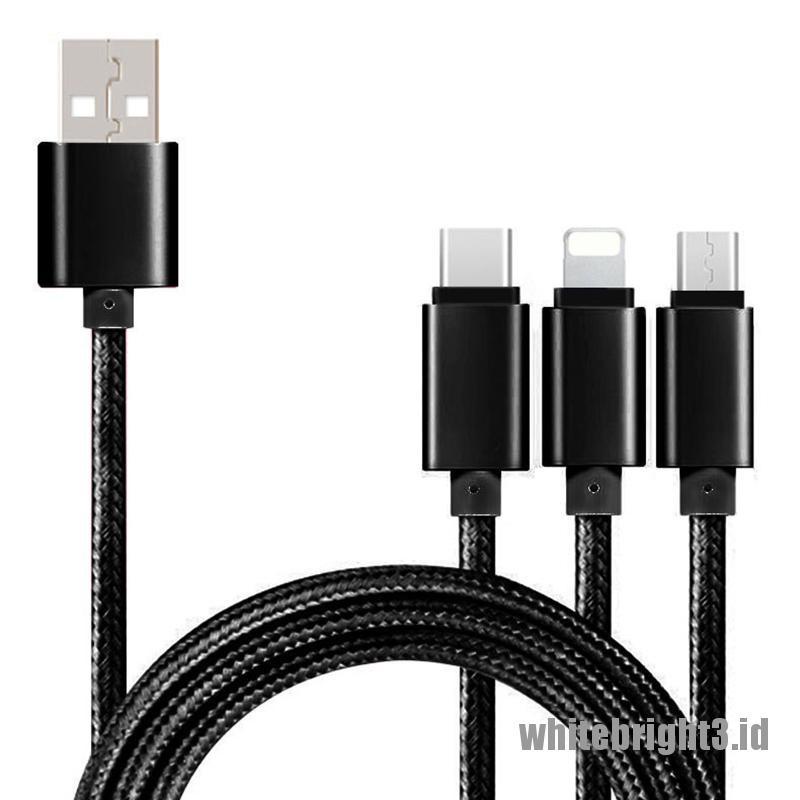 &lt; White3 &gt; 3 in 1 Kabel Data / Charger Micro USB / Type C Untuk iPhone