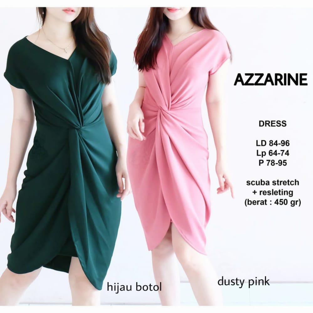 TERBARU DRESS AZZARINE SCUBA / DRESS MIDI KNOT / DRESS WANITA