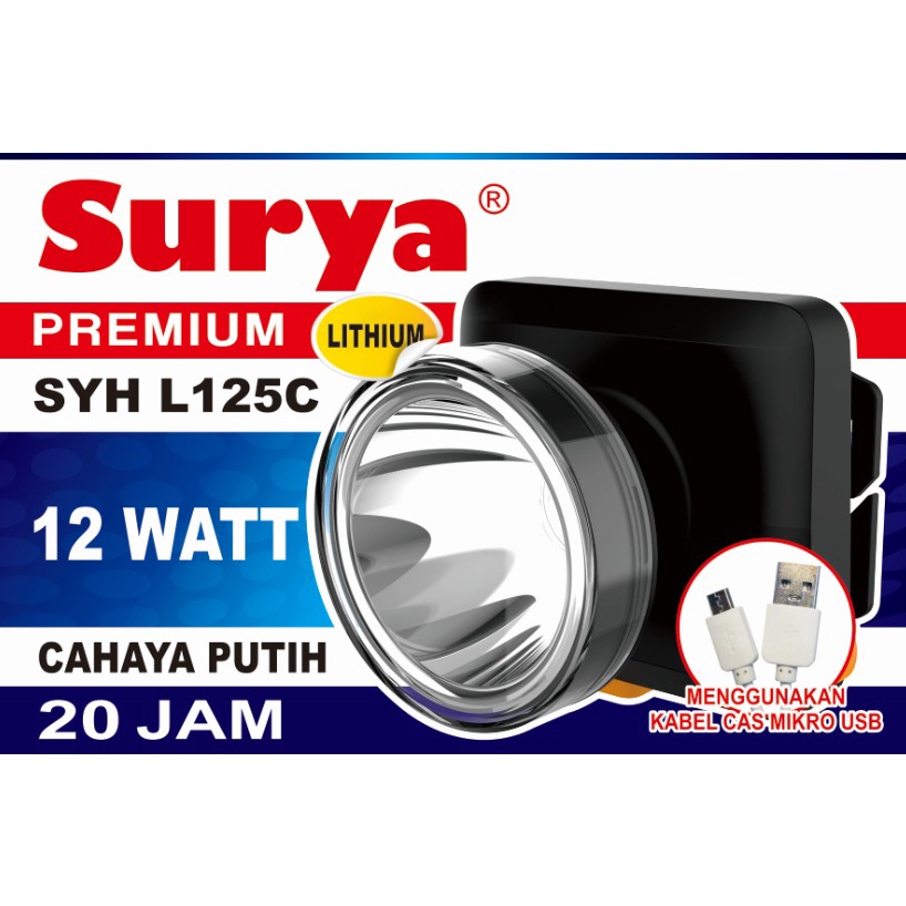 Surya Senter Kepala LED Super Terang Lithium SYH L125C LAMPU PUTIH 12 Watt With Dimmer Switch