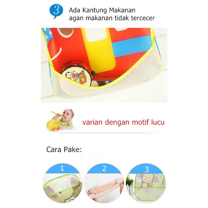 CMB041 Celemek Baby Makan Anti Air / Slabber Plastic Waterproof/ Clemek Plastik Bayi / Baby Bibs / Tadah Liur