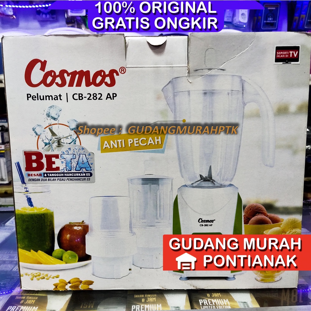 BLENDER COSMOS JUMBO CB 282 AP CB282AP 2LITER 3IN1 ANTI PECAH PENGHANCUR ES BATU SAFETY LOCK