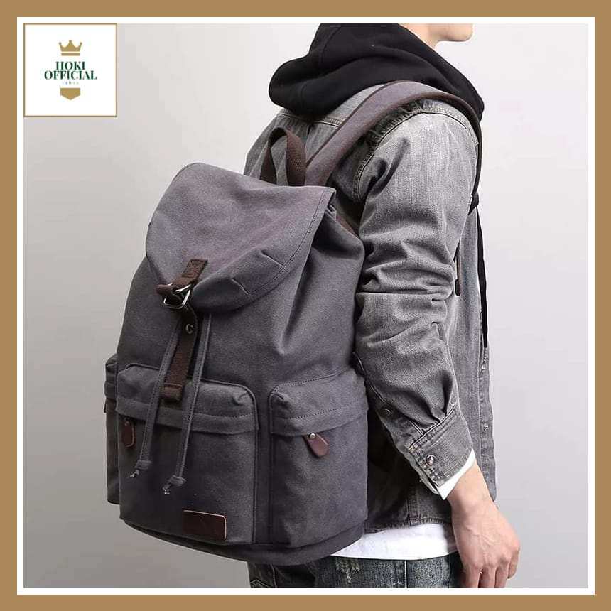 [COD] Ransel Pria Bahan Kanvas Tas Sekolah Wanita Kapasitas Besar Unisex Ada Slot Laptop Up To 15 Inch HokiOfficial